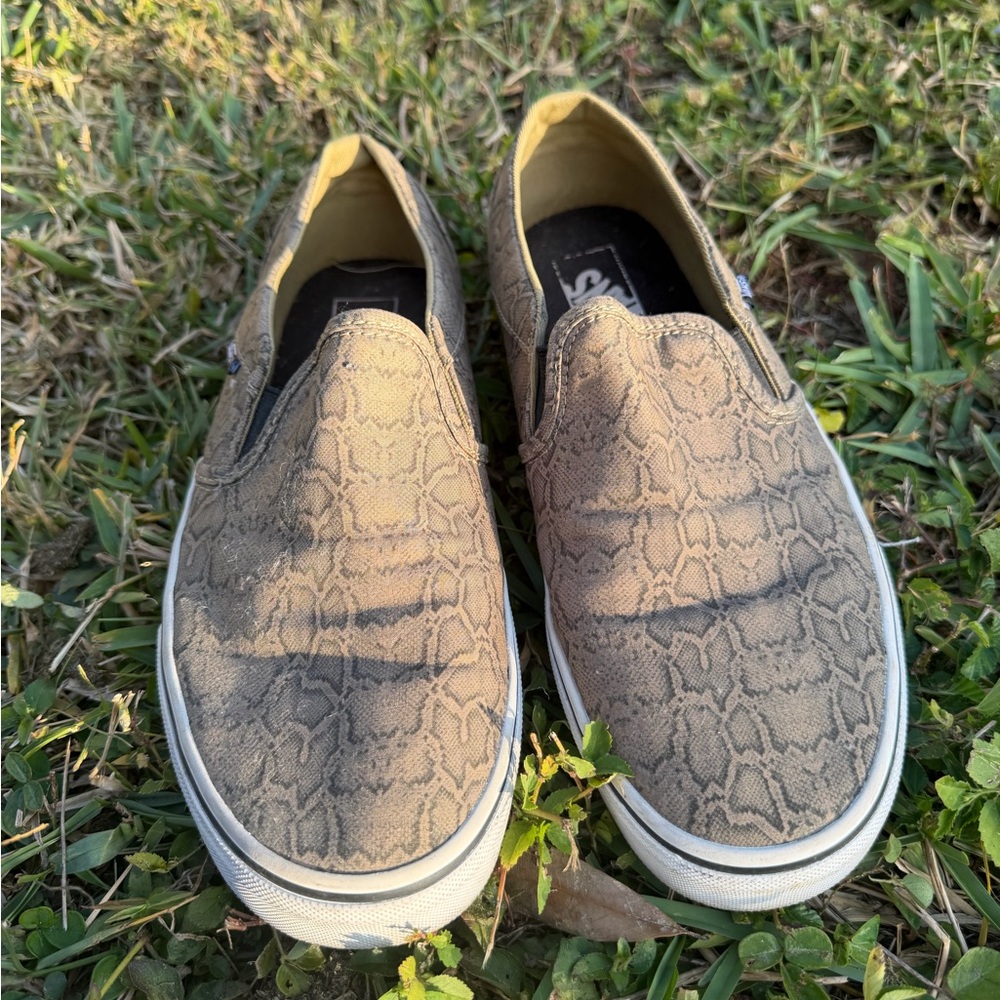 Vans Snake Pattern Tan Slip-On Sneakers